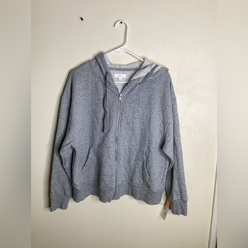 Colsie Women's Oversized Hoodie Sweatshirt Zip-Up Heather Gray Size XS